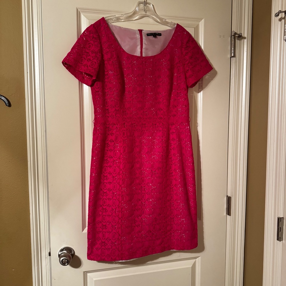 Preston & York Pink Lace Sheath Dress Short Sleeve Scoop Neck Fuchsia Size 10 - Picture 2 of 8